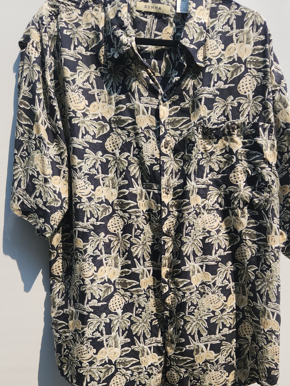 SUMMA Silk Navy Tropical Print Button-Down Shirt